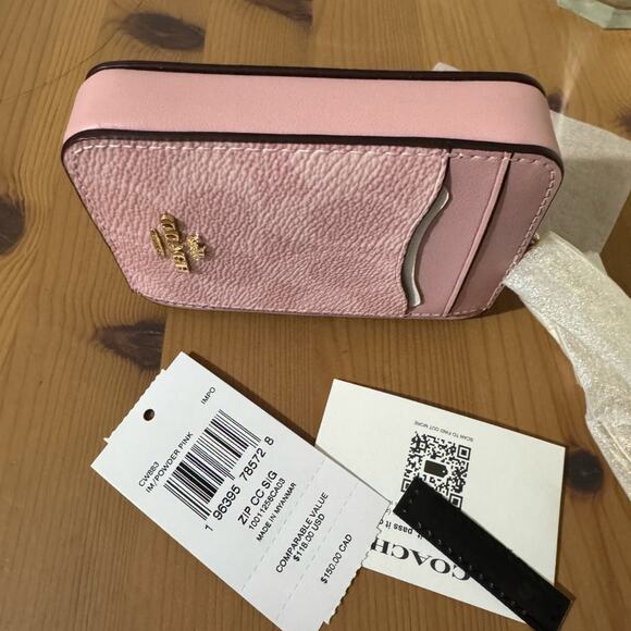 💗Coach Zip Card Case In Signature Canvas Power Pink - Picture 8 of 9